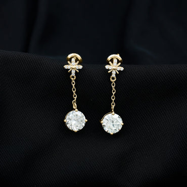 Certified 4 Carat Round Lab Grown Diamond Flower Dangle Earrings