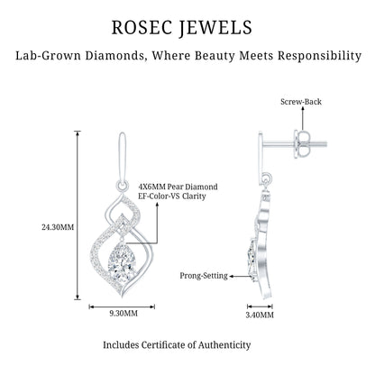 Certified Lab 0.7 Carat Pear Shaped Diamond Drop Bridal Earrings