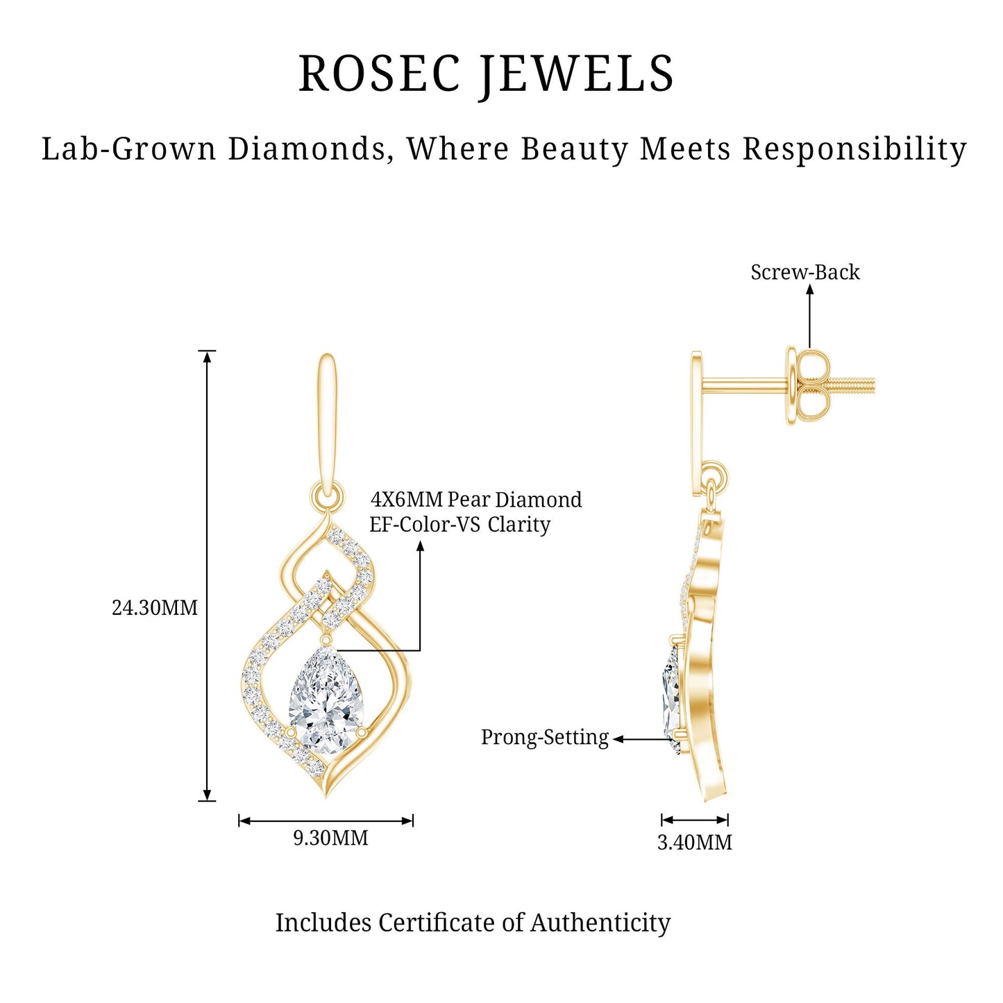 Certified Lab 0.7 Carat Pear Shaped Diamond Drop Bridal Earrings