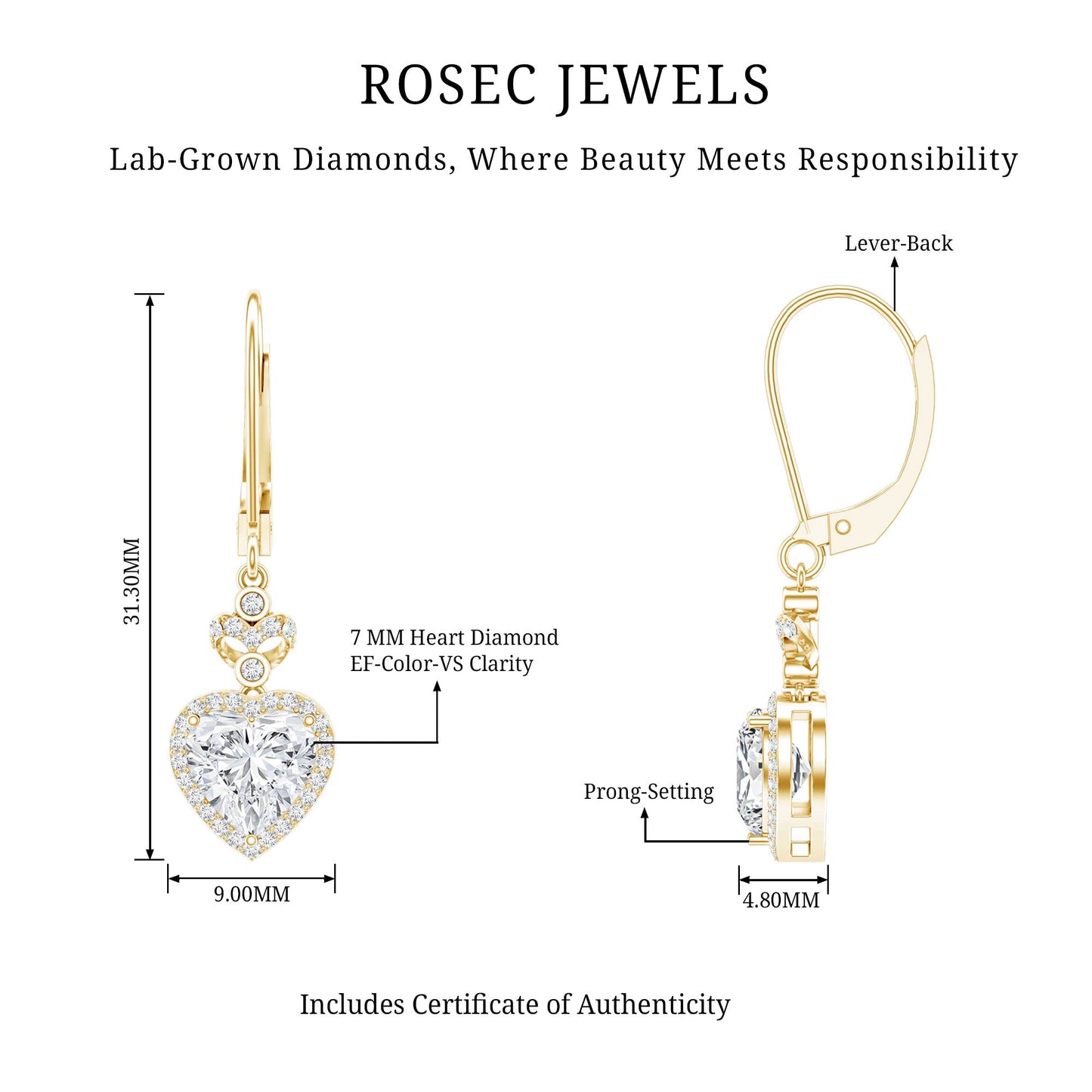 Certified 2.5 Carat Lab Grown Diamond Heart Drop Earrings