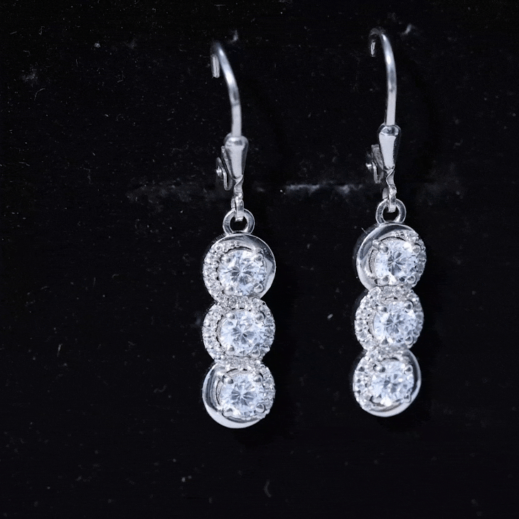 Certified Lab Grown Diamond 3 Stone Dangle Earrings