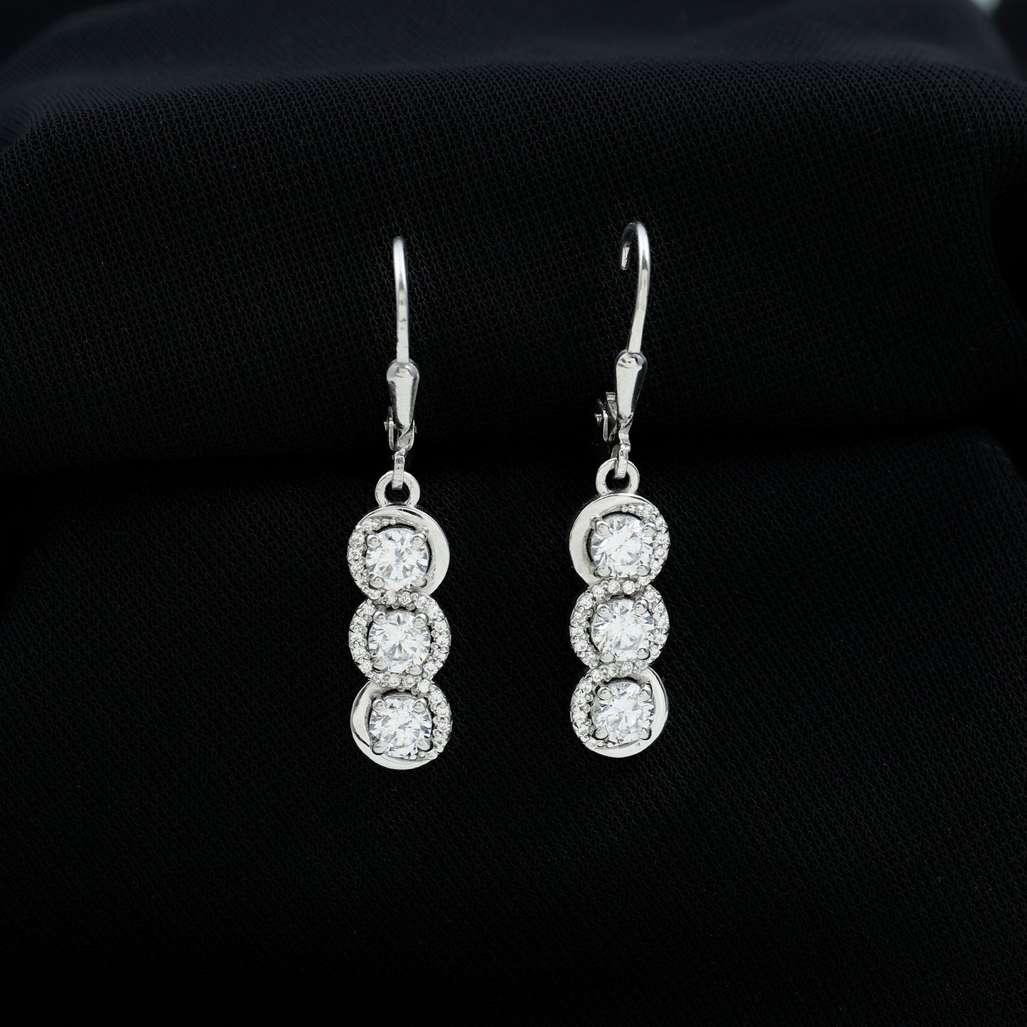 Certified Lab Grown Diamond 3 Stone Dangle Earrings