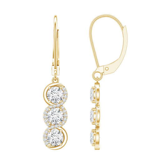 Certified Lab Grown Diamond 3 Stone Dangle Earrings