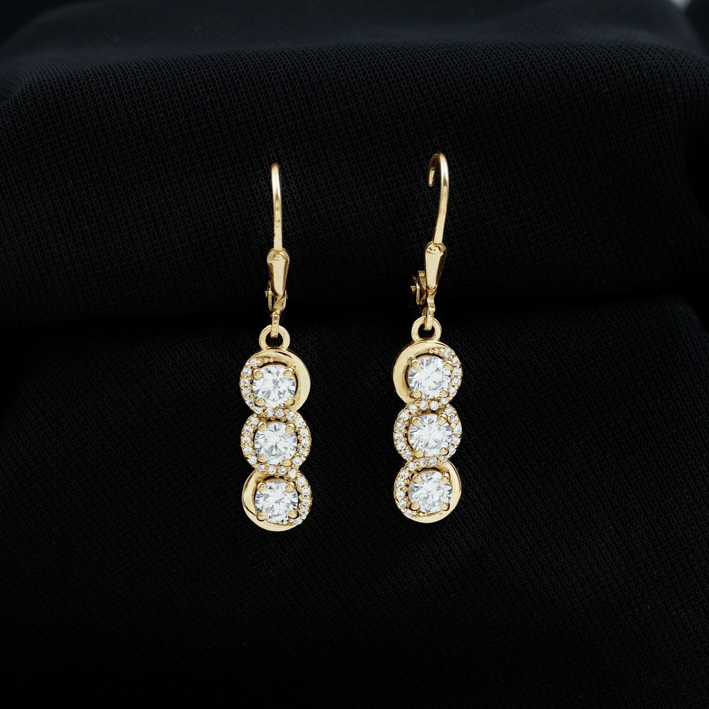 Certified Lab Grown Diamond 3 Stone Dangle Earrings