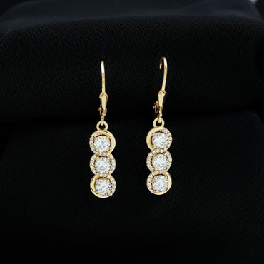Certified Lab Grown Diamond 3 Stone Dangle Earrings
