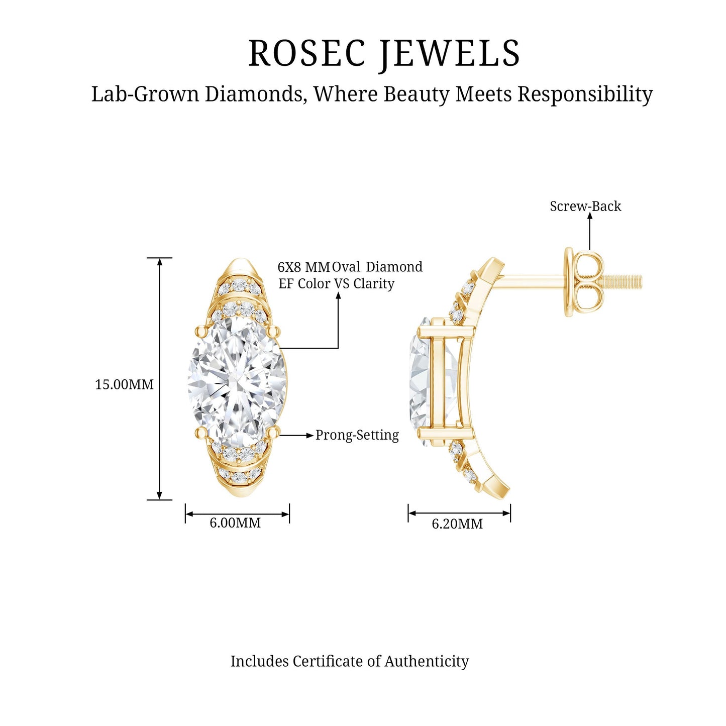 2.5 Carat Oval Lab Grown Diamond Vintage Style Stud Earrings