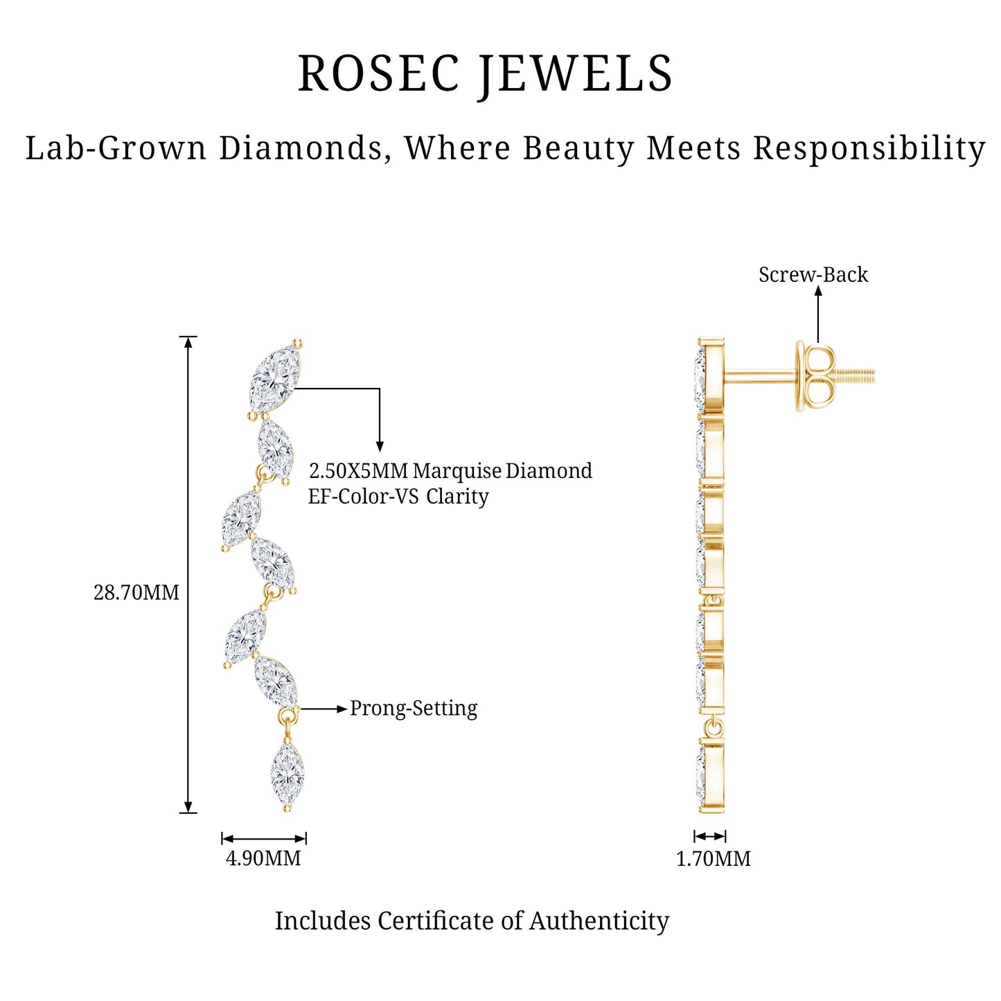 Marquise Lab Grown Diamond Bridal Dangle Earrings