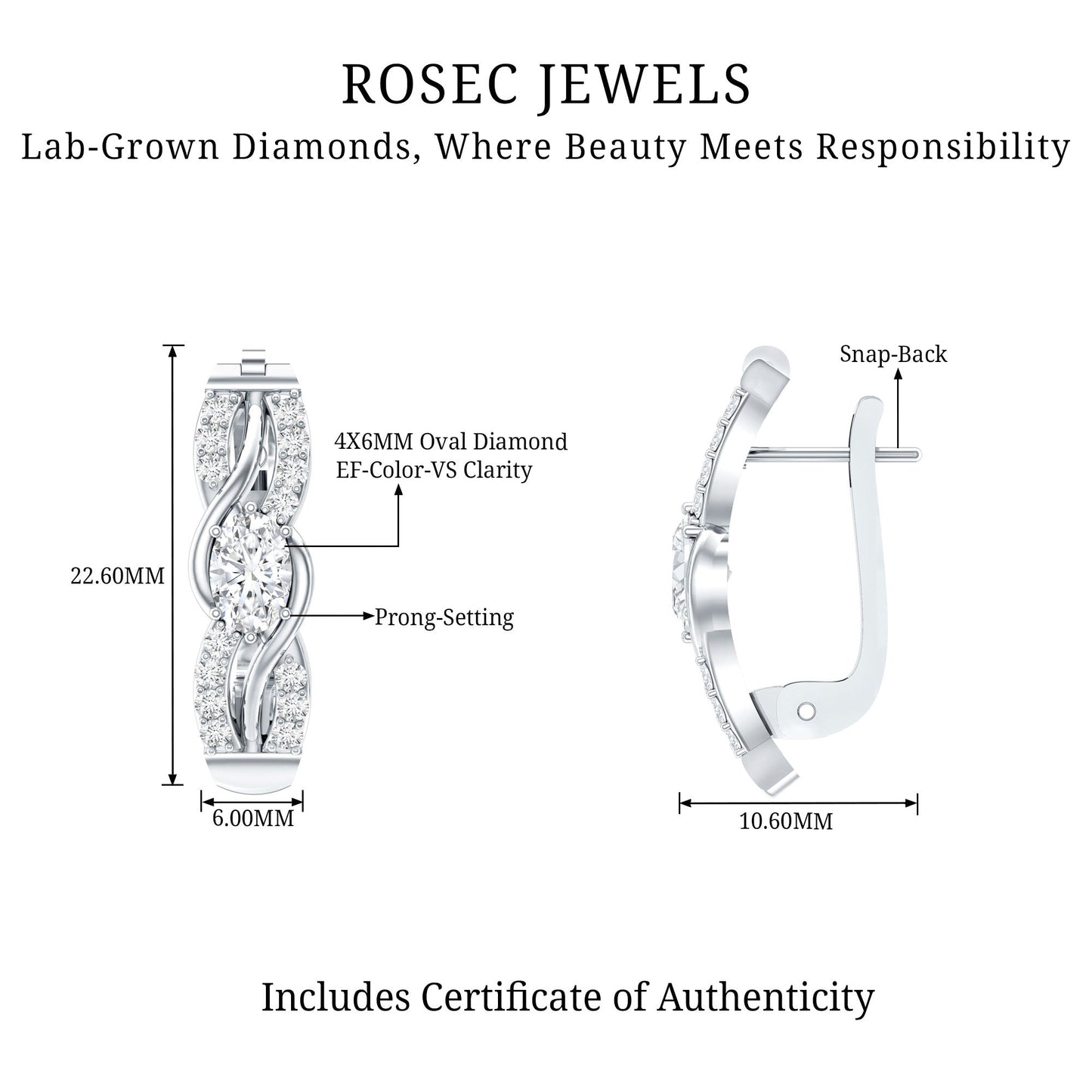 0.8 Carat Certified Lab Oval Diamond Infinity Earrings