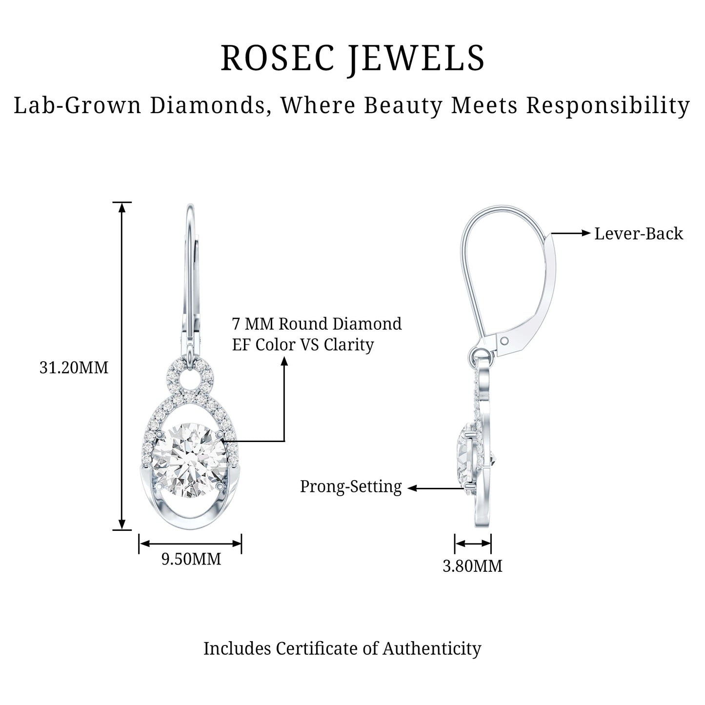 Certified 2.5 Carat Round Lab Grown Diamond Drop Hoop Earrings