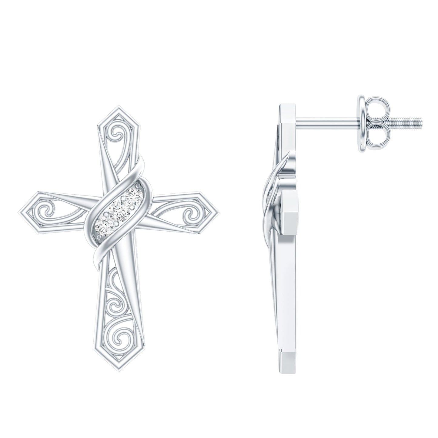 Certified Lab Grown Diamond Cross Art Deco Stud Earrings