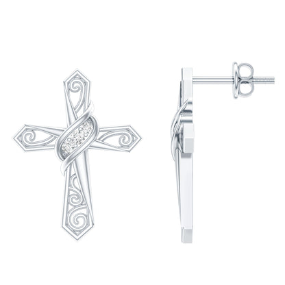 Certified Lab Grown Diamond Cross Art Deco Stud Earrings