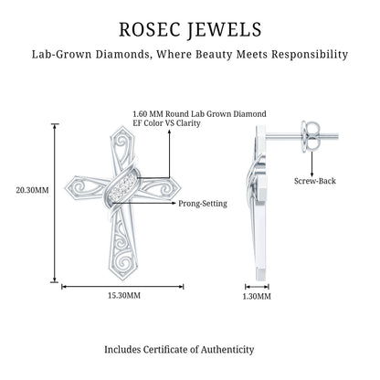 Certified Lab Grown Diamond Cross Art Deco Stud Earrings