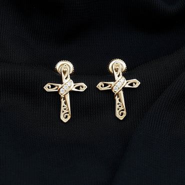 Certified Lab Grown Diamond Cross Art Deco Stud Earrings