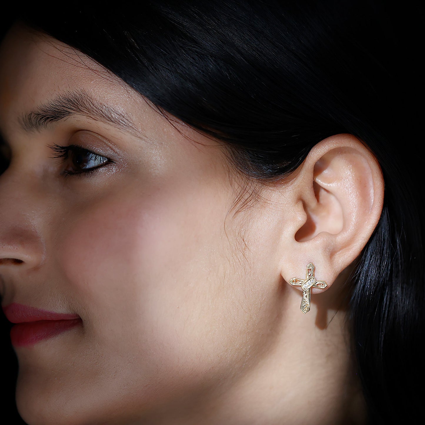 Certified Lab Grown Diamond Cross Art Deco Stud Earrings