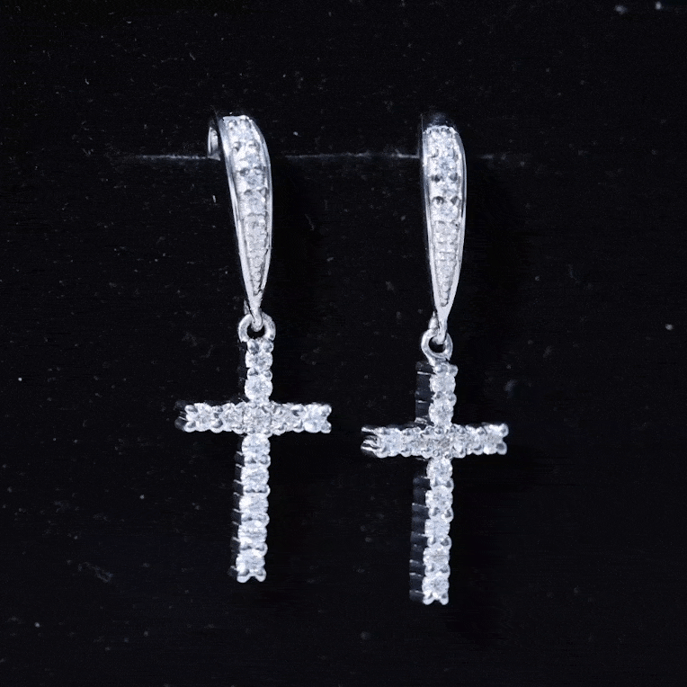 Certified Lab Grown Diamond Cross Fish Hook Earrings