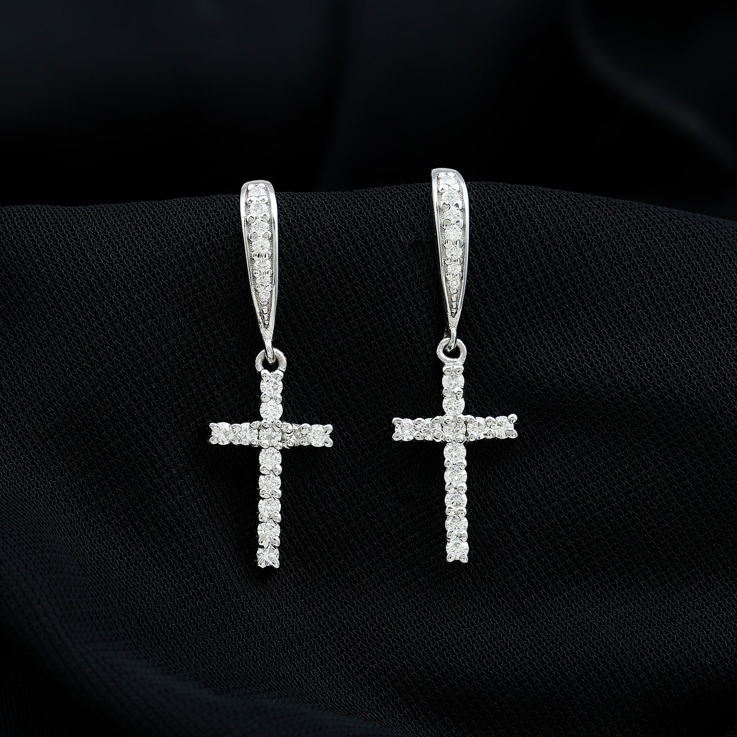Certified Lab Grown Diamond Cross Fish Hook Earrings