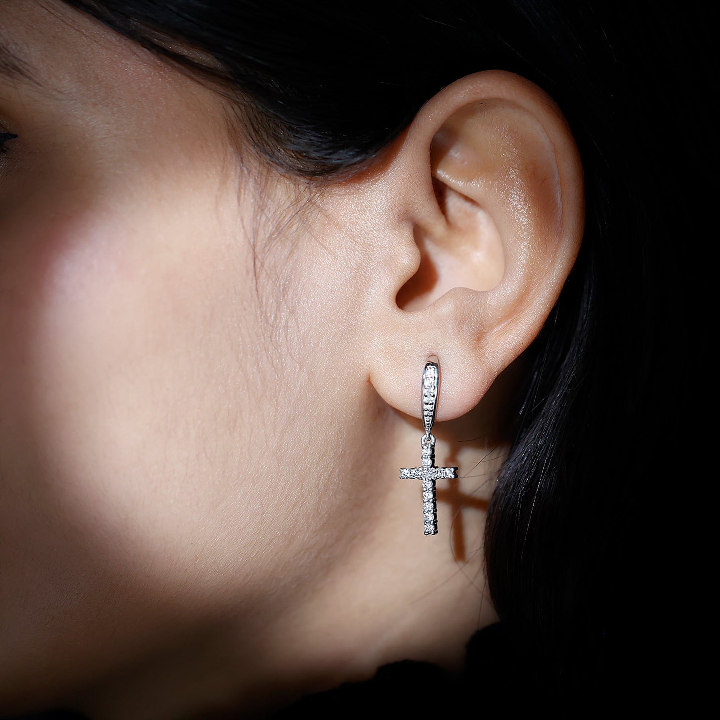 Certified Lab Grown Diamond Cross Fish Hook Earrings