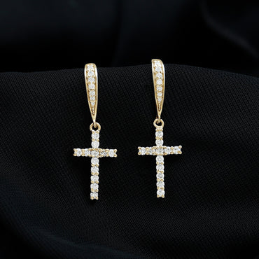 Certified Lab Grown Diamond Cross Fish Hook Earrings