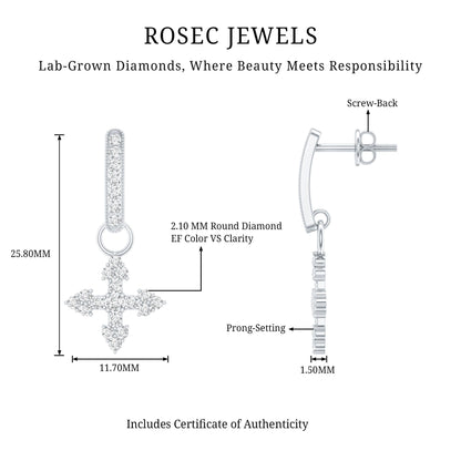 Certified Lab Grown Diamond Cross Drop Earrings For Her