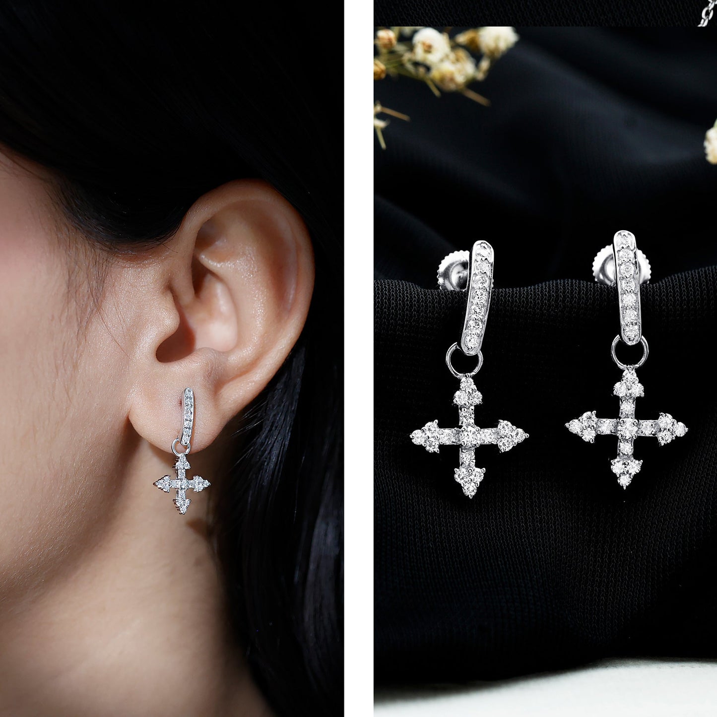 Certified Lab Grown Diamond Cross Drop Earrings For Her