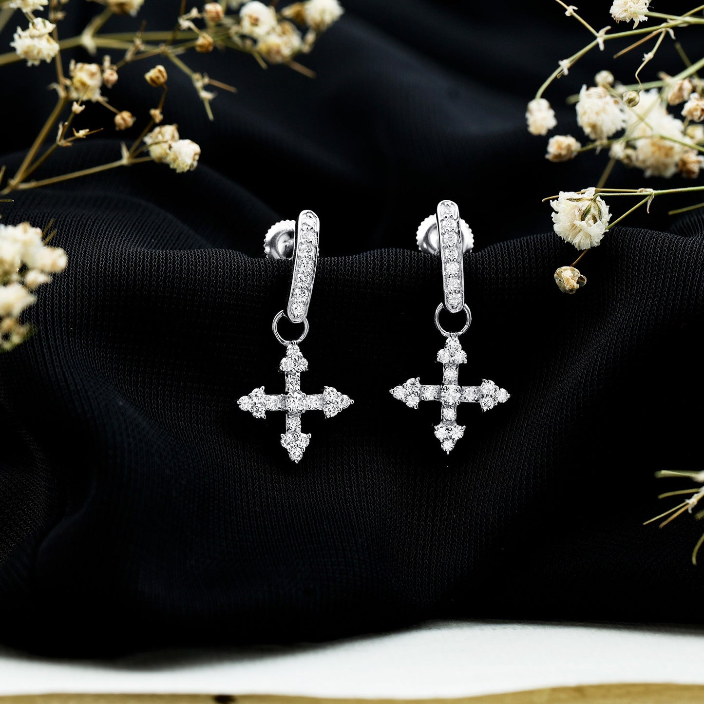 Certified Lab Grown Diamond Cross Drop Earrings For Her
