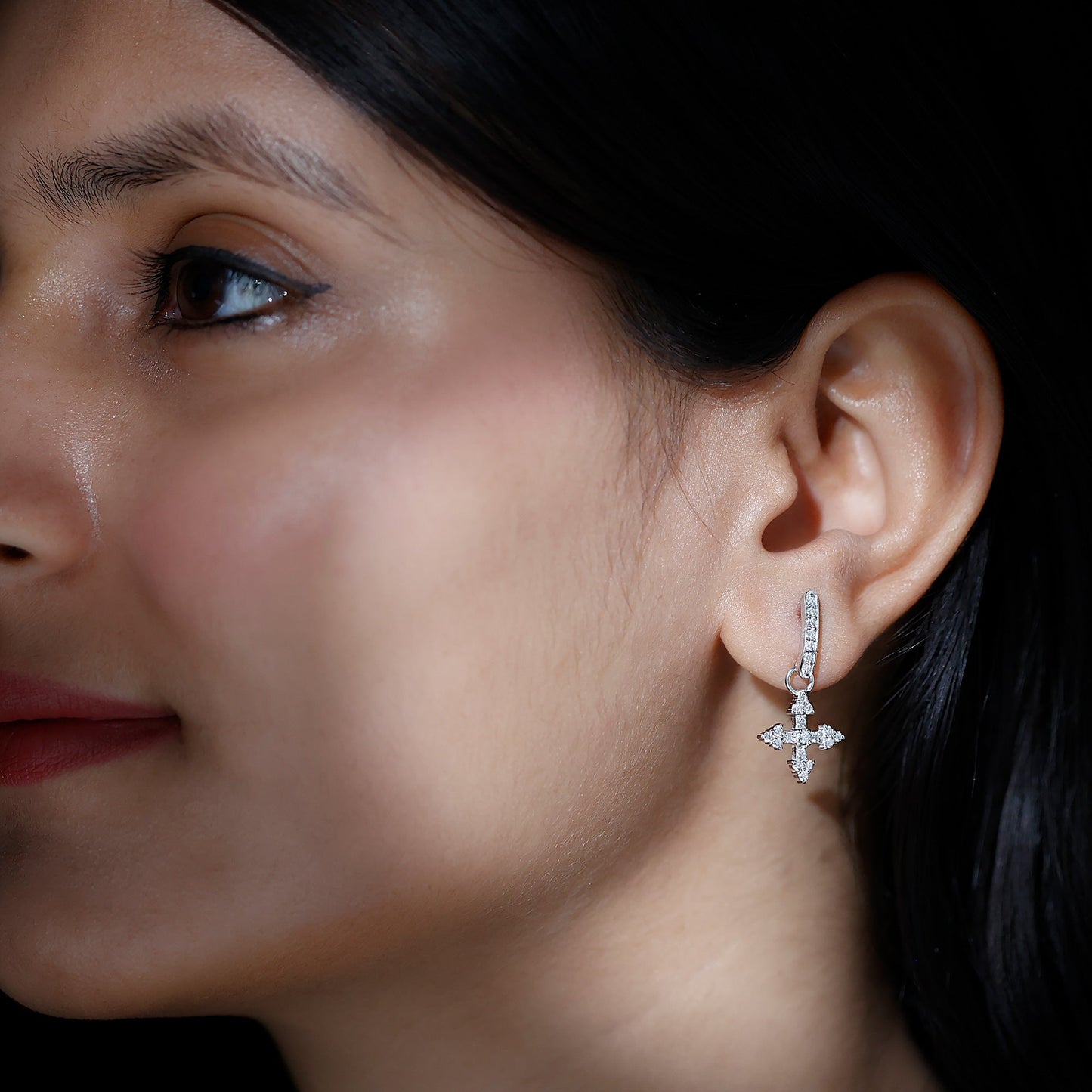 Certified Lab Grown Diamond Cross Drop Earrings For Her