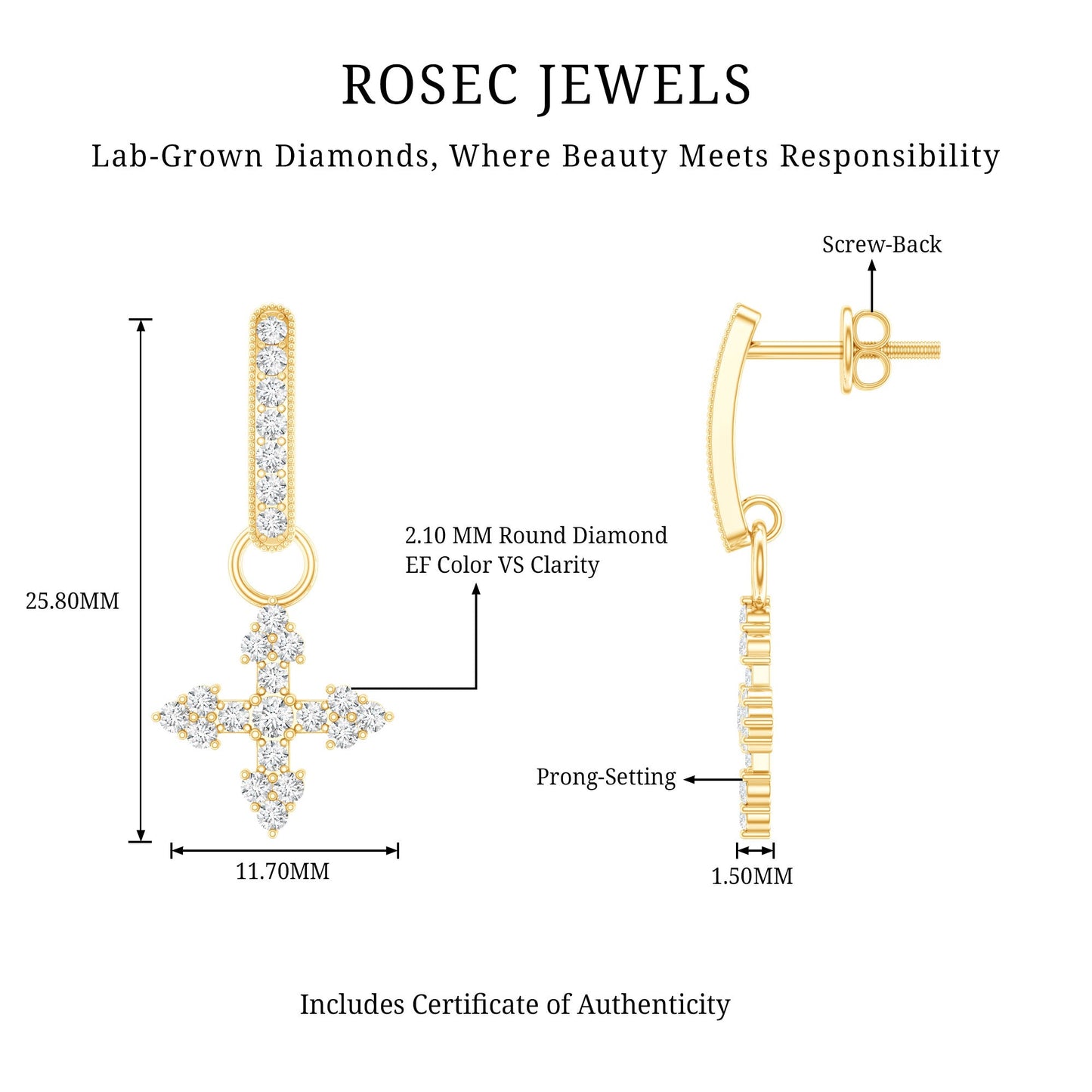 Certified Lab Grown Diamond Cross Drop Earrings For Her