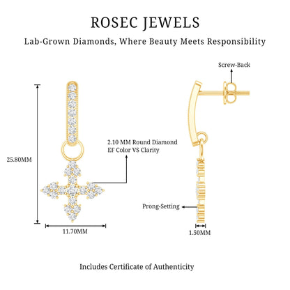 Certified Lab Grown Diamond Cross Drop Earrings For Her