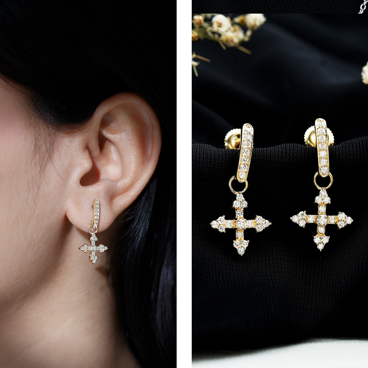 Certified Lab Grown Diamond Cross Drop Earrings For Her