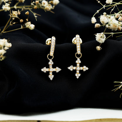 Certified Lab Grown Diamond Cross Drop Earrings For Her