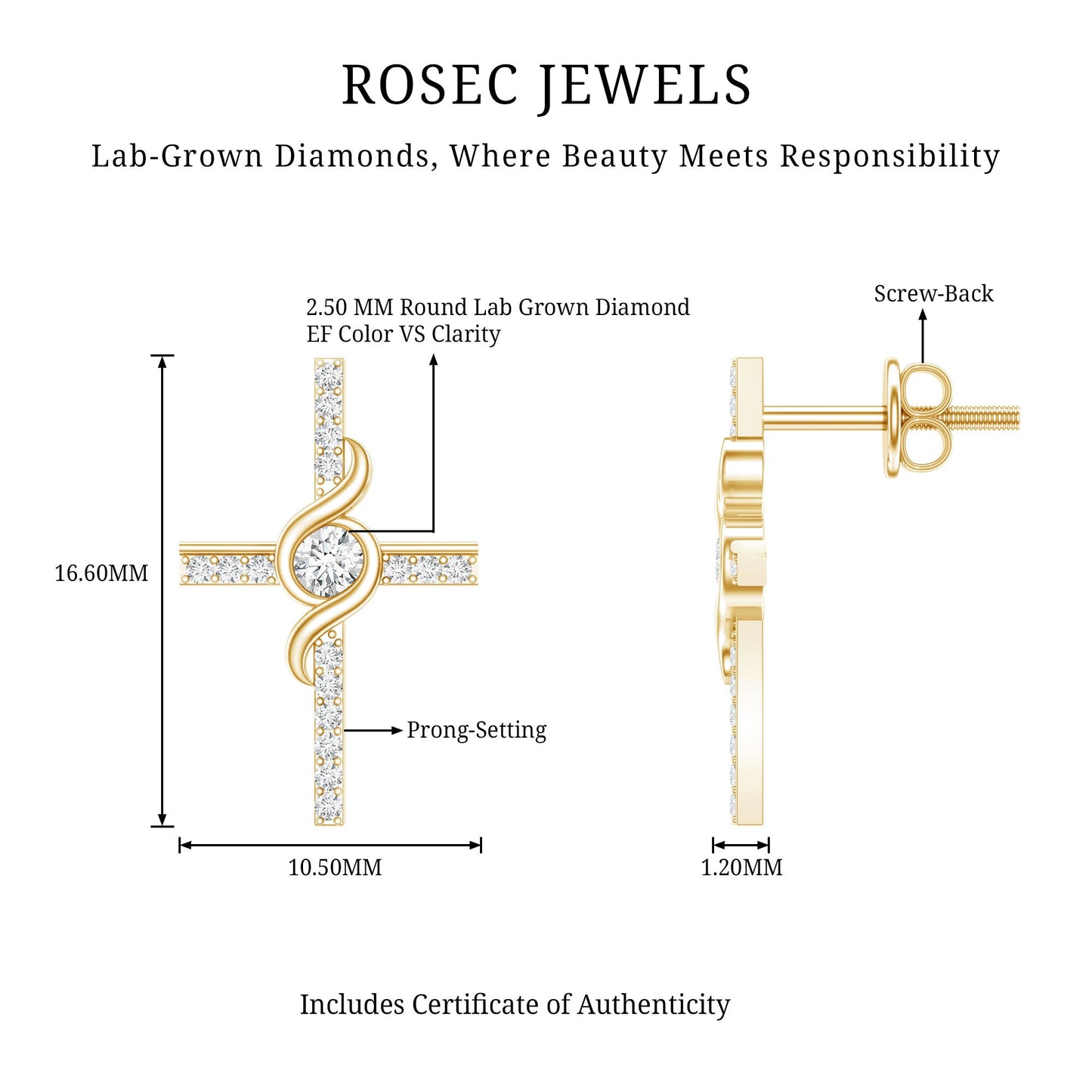 Certified Lab Grown Diamond Religious Cross Earrings