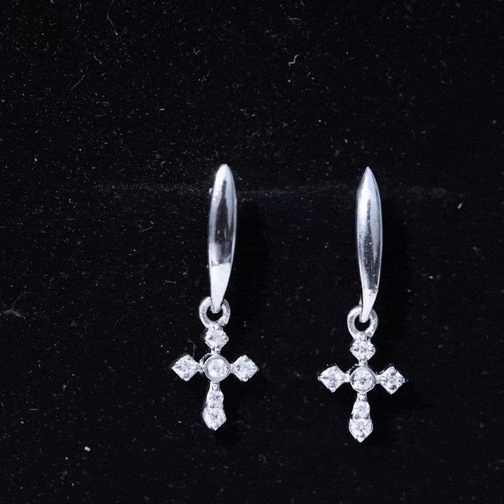 Lab Grown Diamond Cross Drop Earrings With Screw Back