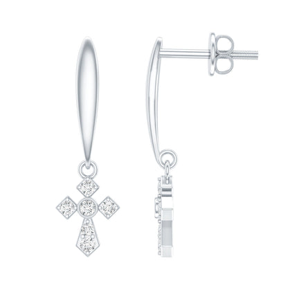 Lab Grown Diamond Cross Drop Earrings With Screw Back
