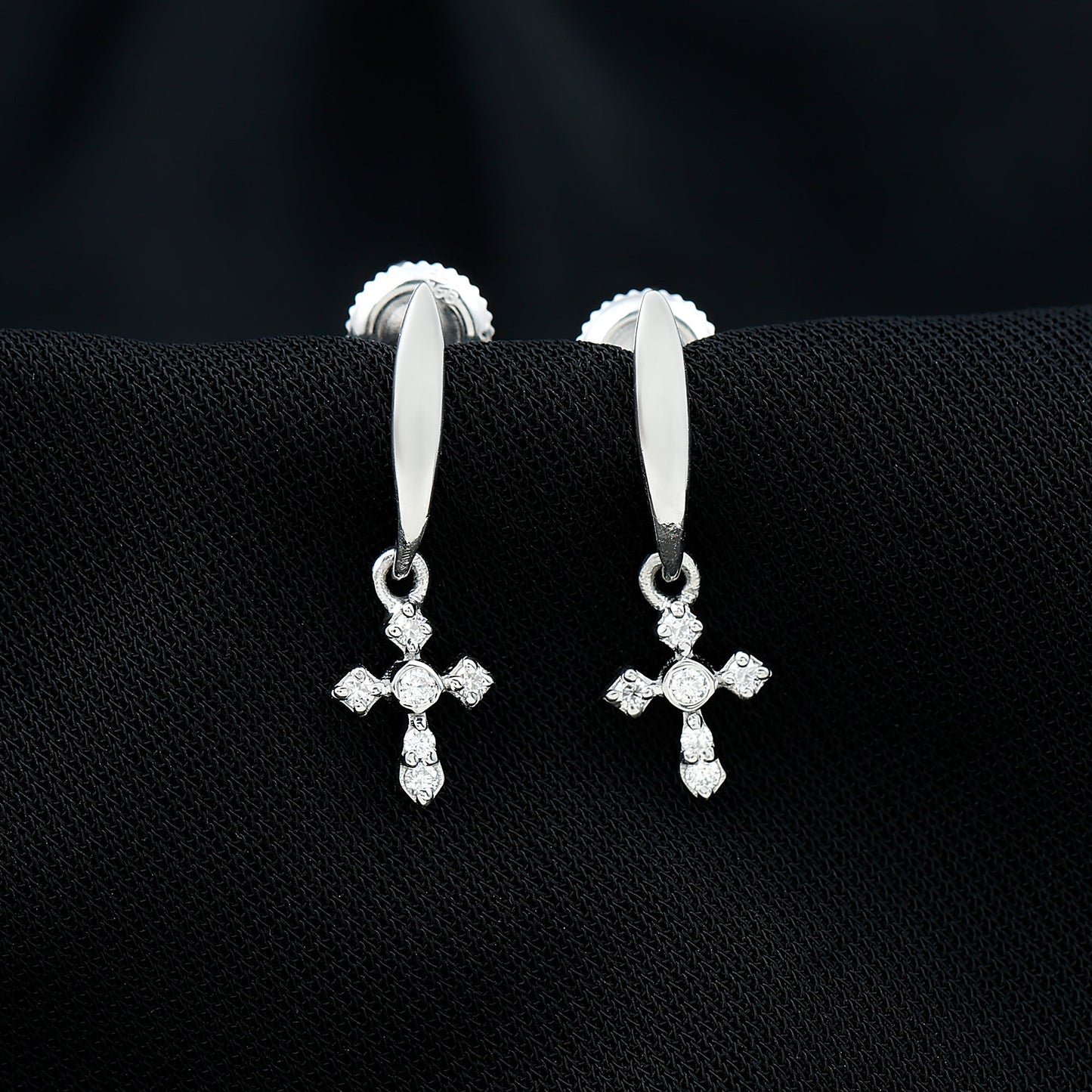 Lab Grown Diamond Cross Drop Earrings With Screw Back