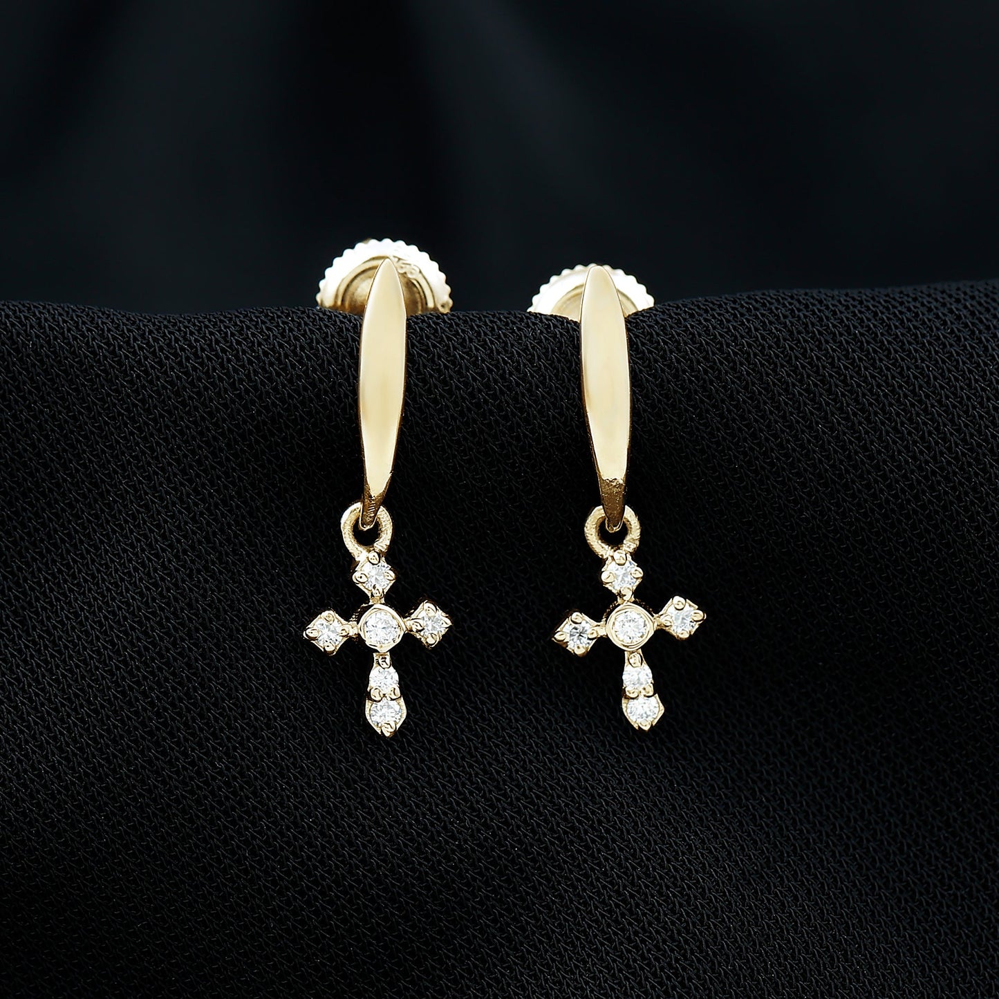 Lab Grown Diamond Cross Drop Earrings With Screw Back