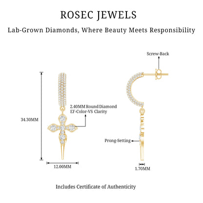 Lab Grown Diamond Designer Cross Earrings With Screw Back