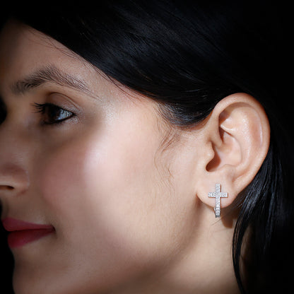 Lab Grown Diamond Religious Cross Earrings with Screw back