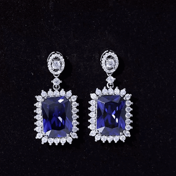18 Carat Lab Blue Sapphire Wedding Dangle Earrings