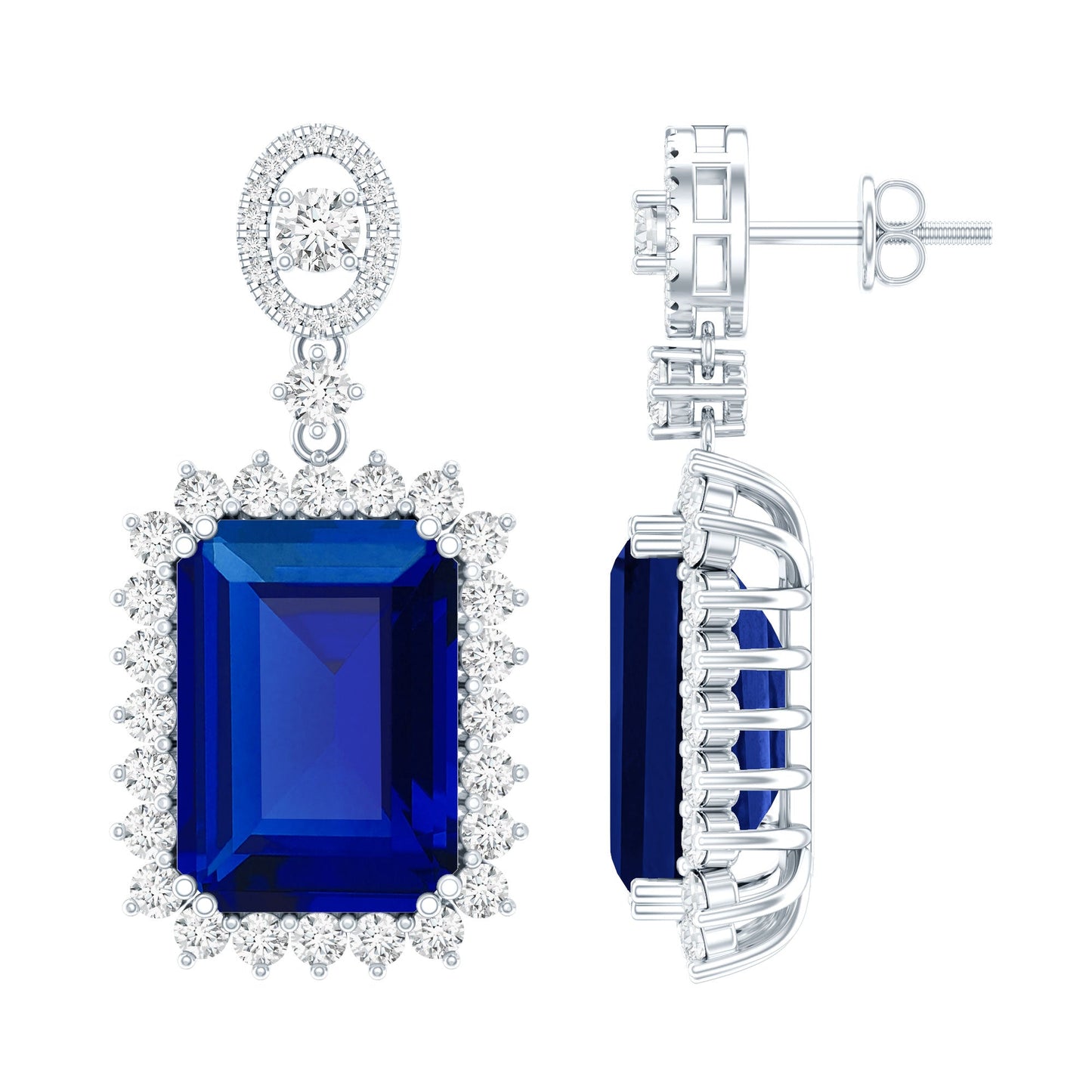 18 Carat Lab Blue Sapphire Wedding Dangle Earrings