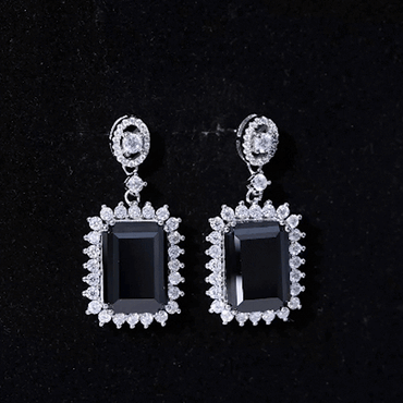 18 Carat Emerald Cut Lab Grown Black Diamond Statement Earrings in Silver