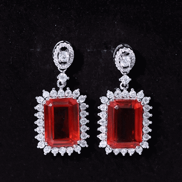 Certified 18 Carat Lab Grown Orange Sapphire Statement Earrings in Silver