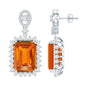 Certified 18 Carat Lab Grown Orange Sapphire Statement Earrings in Silver