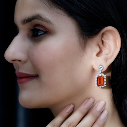 Certified 18 Carat Lab Grown Orange Sapphire Statement Earrings in Silver