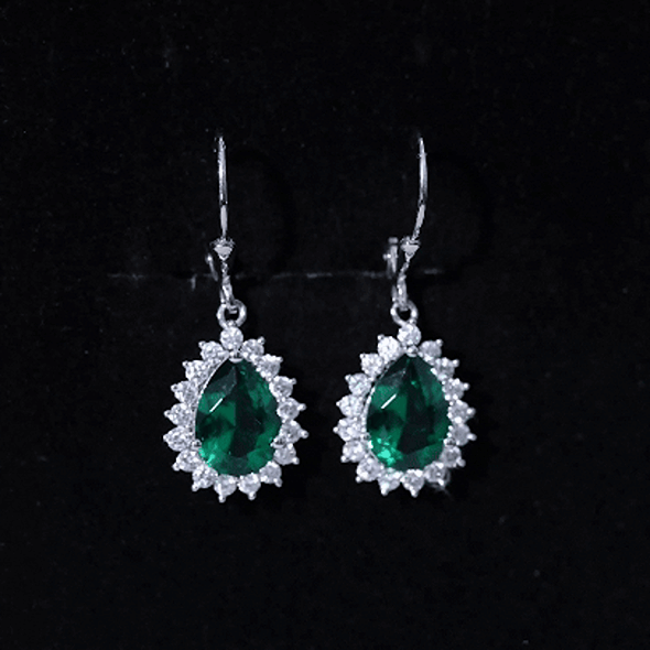 Certified Lab Grown Emerald Hoop Drop Earring in Silver