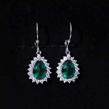 Certified Lab Grown Emerald Hoop Drop Earring in Silver