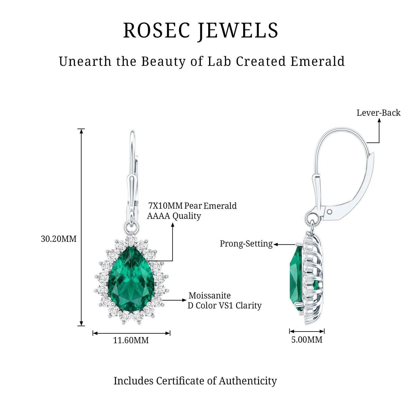 Certified Lab Grown Emerald Hoop Drop Earring in Silver