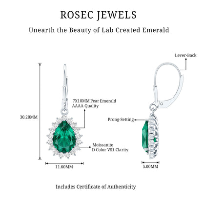 Certified Lab Grown Emerald Hoop Drop Earring in Silver