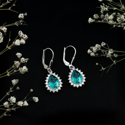 Certified Lab Grown Emerald Hoop Drop Earring in Silver