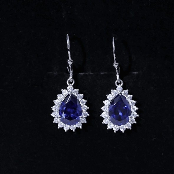 5 Carat Lab Grown Blue Sapphire Sterling Silver Drop Earrings