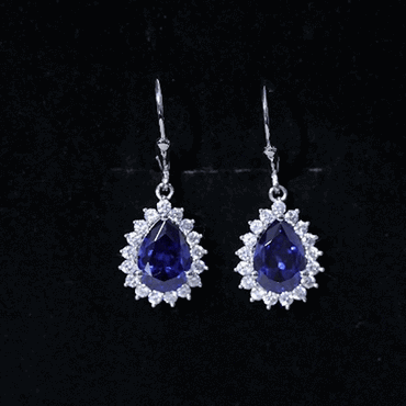 5 Carat Lab Grown Blue Sapphire Sterling Silver Drop Earrings
